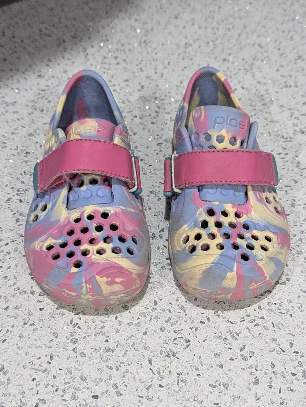 Plae Kids Mimo Purple Pink Neapolitan Swirl Water Sneaker Sandal Rubber Girls 9
